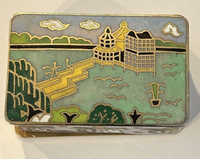 Chinese Cloisonne' enamel copper trinket box vintage