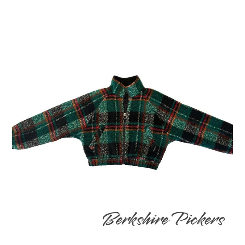 Urban Outfitters Jacket Womens Green Plaid Fleece Mock Neck Full Zip Medium zdjęcie 3