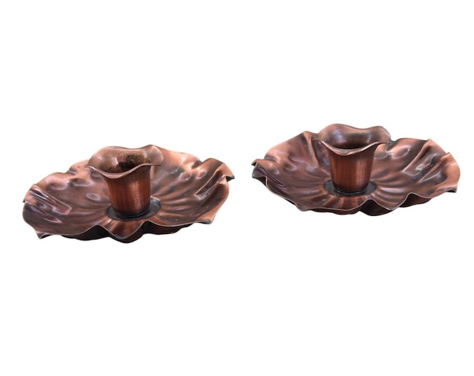 Vintage Gregorian Copper Ruffled Edge Candle Holder 414 Set Of 2 Signed