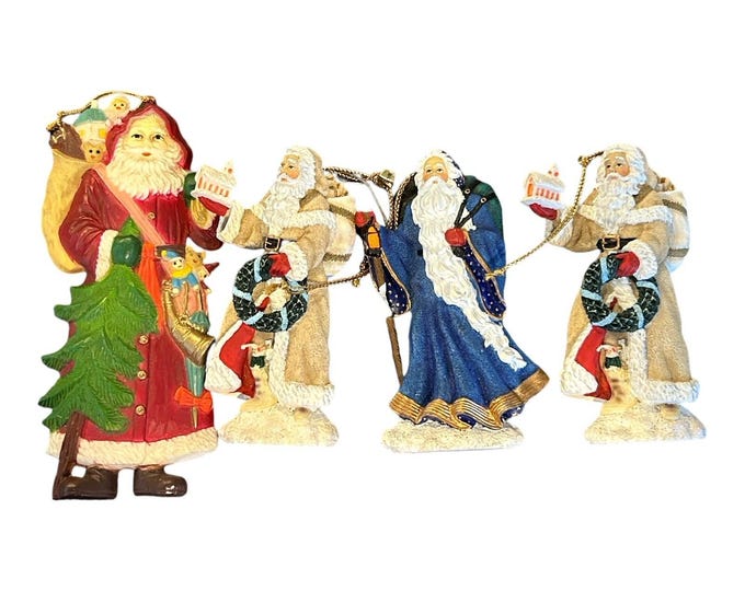 Set Of 4 Santa Resin Christmas Ornaments Pre-owned