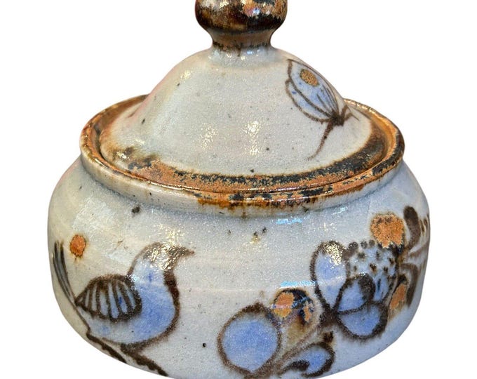 Mexican sugar bird bowl tripod legs with lid  Artist Signed