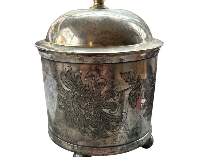 Reed & Barton SilverPlate covered  Jar #275 1/2  Floral engraved ball footed pot