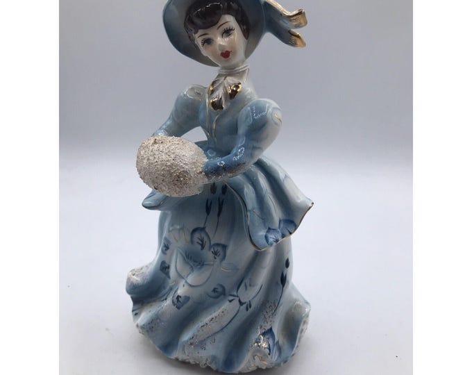 Lipper and Mann Woman Figurine Blue Dress Bonnet Hand Muffler