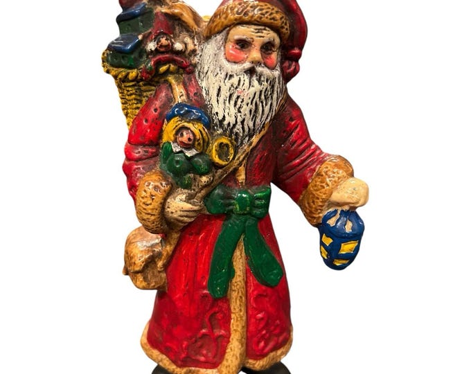 Vintage Blow Mold Santa Figurine Christmas Ornament Old World Santa Freestanding