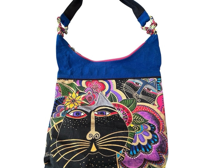 Laurel Burch Carlotta's Cats Shoulder Bag Purse Tote Colorful Cotton Canvas