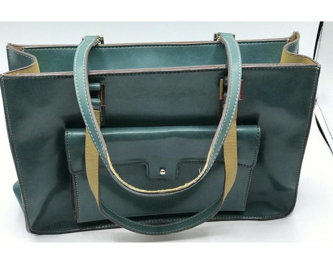 MONDANI New York Faux Leather Handbag Tote Zip Top Teal Blue