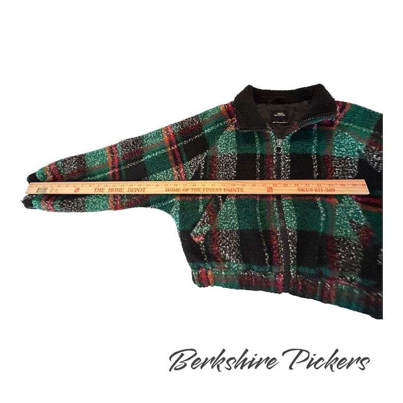 Urban Outfitters Jacket Womens Green Plaid Fleece Mock Neck Full Zip Medium zdjęcie 9