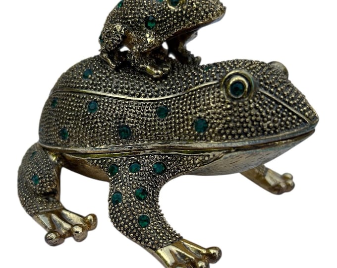 Bombay Co. Brass Green Frog Trinket Box Magnifying Glass Letter Opener Desk Set