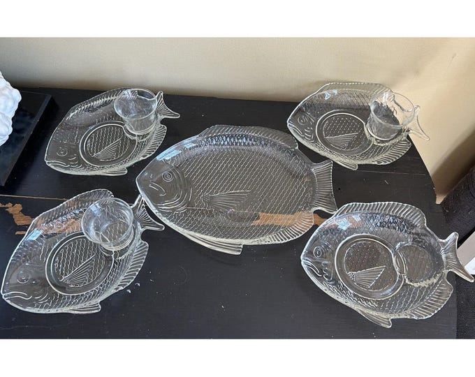 ANCHOR HOCKING Fish Shaped Oven-Proof Glass Platter,Plates set of 8
