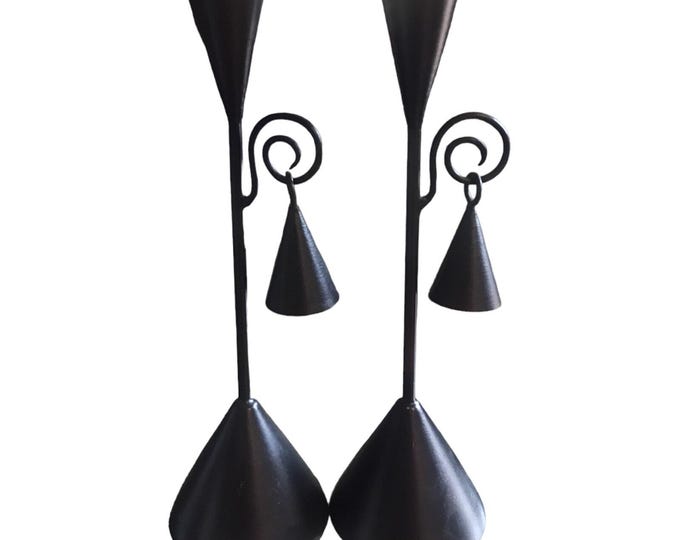 Black Metal Candle Holders With Snuff Set Of 2 Made In India