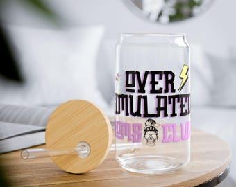 Über stimulierte Moms Club Sipper Glas | 16oz Klarglas mit Strohhalm