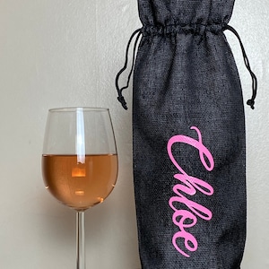 Personalised jute drawstring wine bag