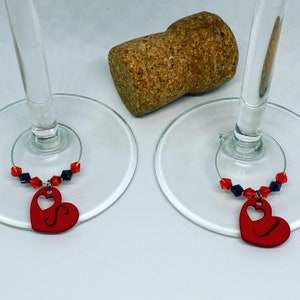 2 personalised initial wine glass charms - Valentines Day gift idea