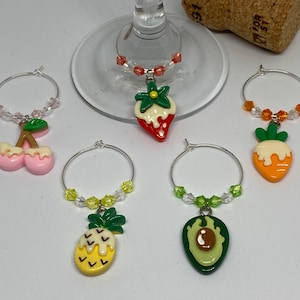 5 fruit themed wine glass charms made with Swarovski crystals