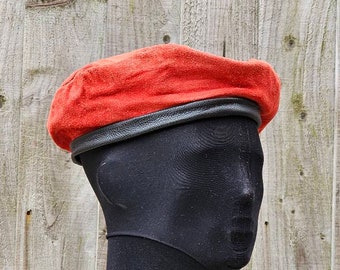 Red Suede Leather Beret French style beret unisex beret man woman leather beret red beret