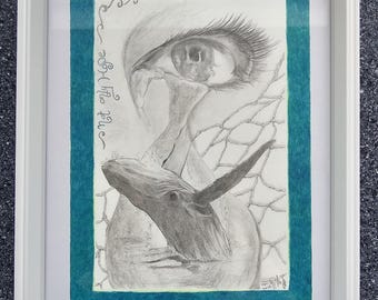 Bleistiftzeichnung "Not only Hope", inklusive Holzrahmen, Original