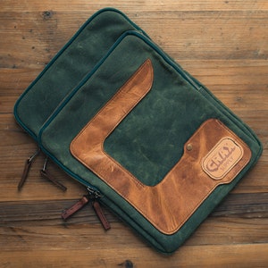 Handmade Leather and Waxed Canvas Laptop Case