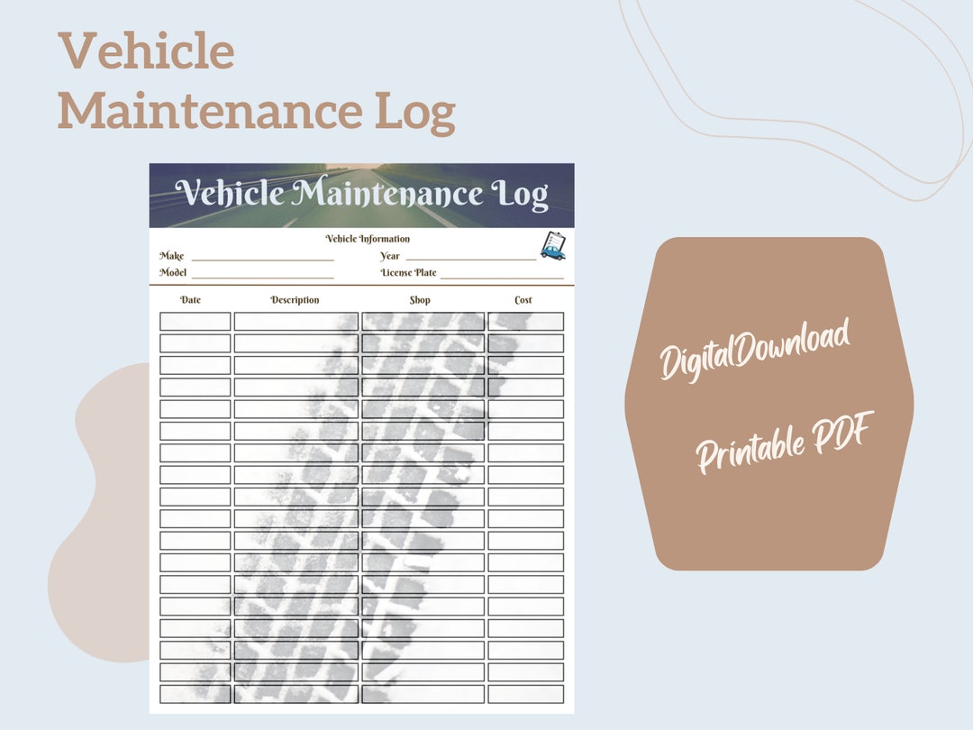 Vehicle Maintenance Log - US Letter & A4 - Digital Download - Etsy