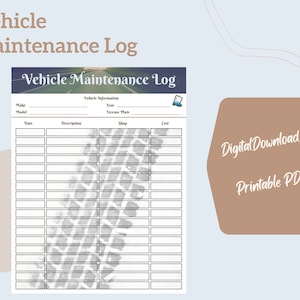 Vehicle Maintenance Log - US Letter & A4 - Digital Download