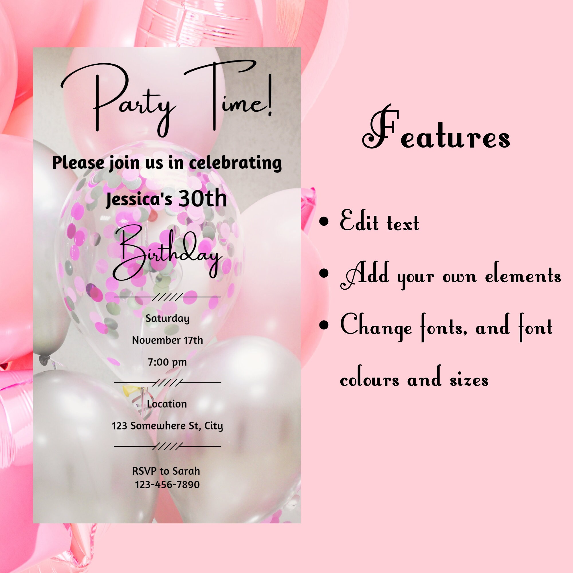Digital Birthday Invitation Canva, Electronic Evite, Smartphone Einvite, Mobile Invite, Instant