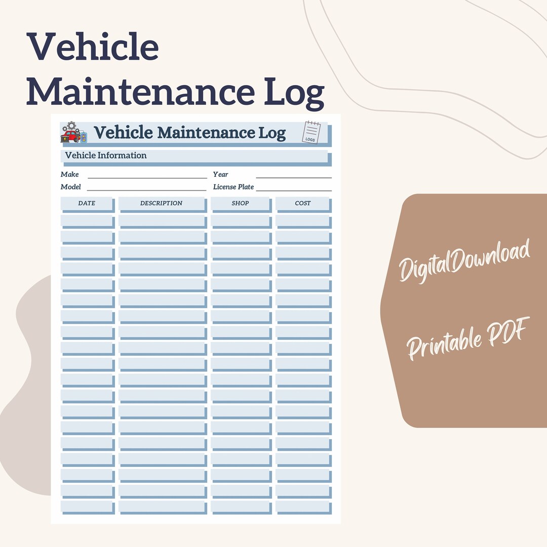 Vehicle Maintenance Log Printable PDF Letter A4 Digital Download Vehicle Maintenance Log Printable PDF Letter A4 Digital Download