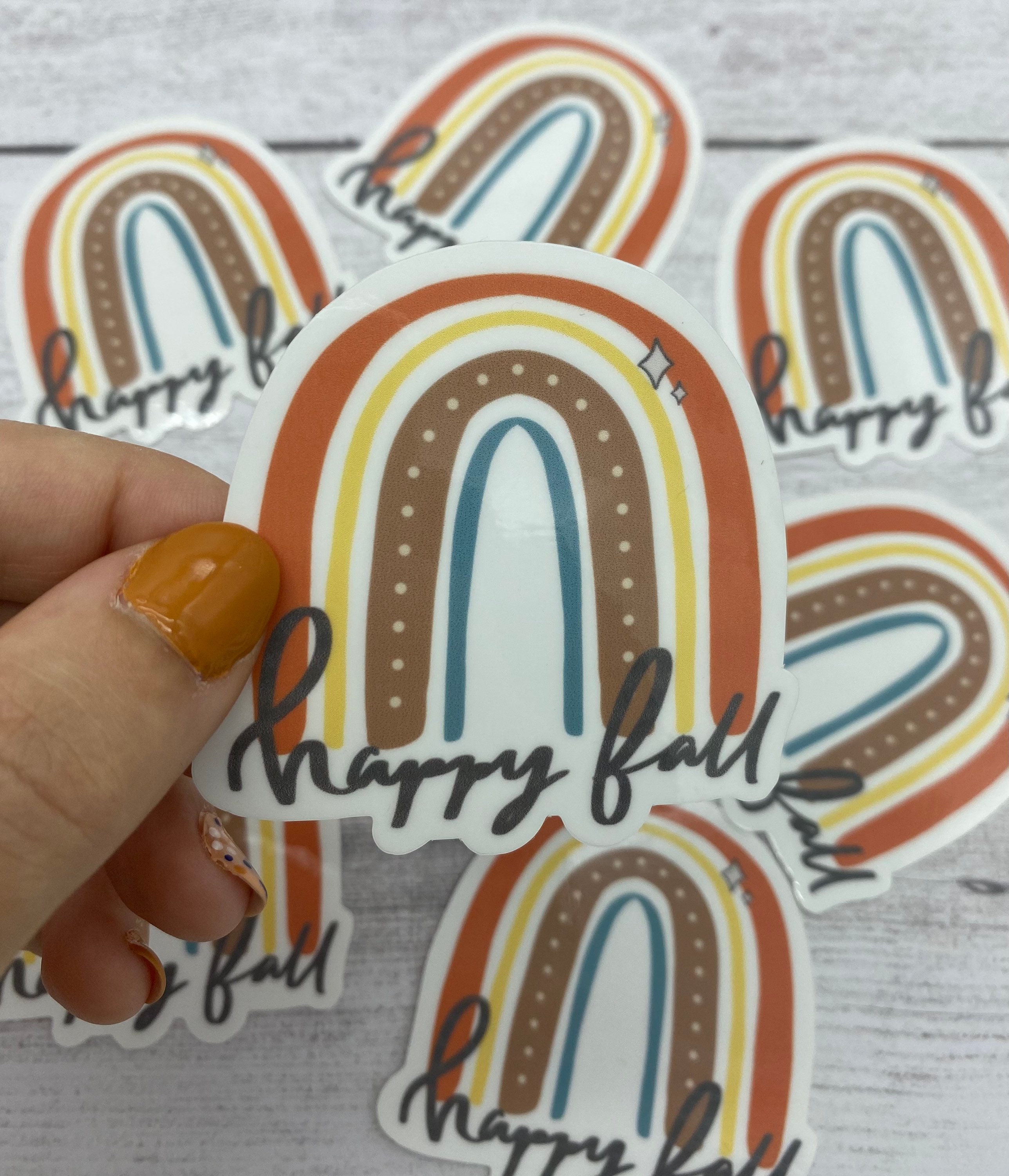 Happy Fall Rainbow Glossy Vinyl Sticker - Etsy