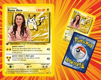 Personalised custom pokemon cards, pet pokemon cards, birthday gift, anniversary, Christmas gift, stocking filler, secret santa gift