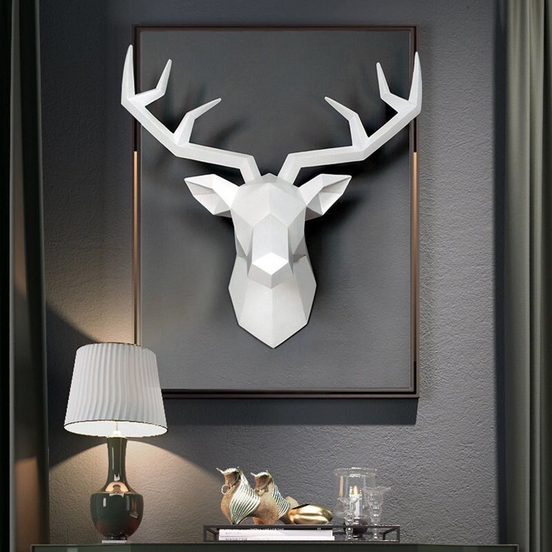 Modern Deer Wall Sculpture Geometric Deer Head Statue Etsy