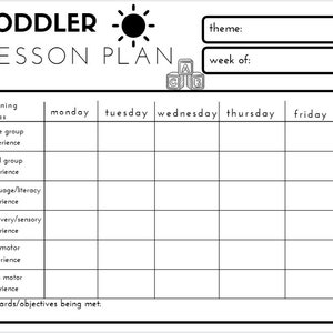 Toddler/Ones Weekly Lesson Plan-Black & White Style