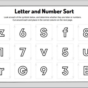 Pre-K to K Letters and Numbers Sorting Activity