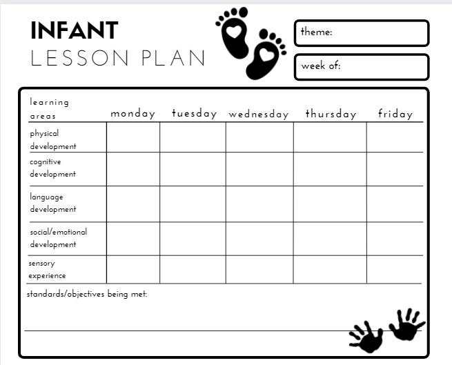 Infant Weekly Lesson Plan black White Etsy