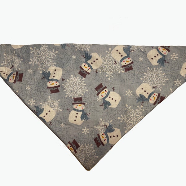 Snowman Christmas Dog Bandana - Handsewn - 100% Cotton - Slip-on Dog Collar- Pet Gift - USA Made -