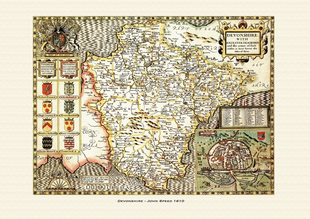 Old Map of Devon - Historic Map by John Speed. Premium Quality. Framed ...