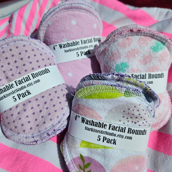 Washable Reusable Facial Rounds | Washable Makeup Remover Pads | Cloth Pads for Makeup | Paperless Towels | Unpaper Towels | Flannel Towels