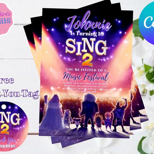 Sing 2 Personalized Birthday Party Invitation Editable - Etsy