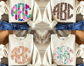 Custom Monogrammed Shirt, Flower Monogrammed Sweatshirt, Personalized Sweater, Gifts for Her, Cheetah Monogrammed Shirt