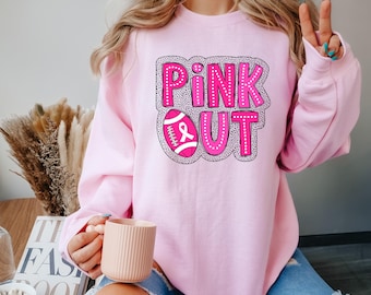 Football Pink Out Shirt, Breast Cancer Sweatshirt, Breast Cancer Awareness Tee, Pink Ribbon, Game Day Shirt, Football Mom Coquette T-Shirt