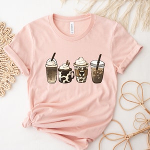 Cow Coffee mug Shirt, Coffee cup Shirt, But First Coffee, Coffee Latte Lover Gift, Iced Coffee Shirt, Womens Crewneck, cute coffee tee image 2