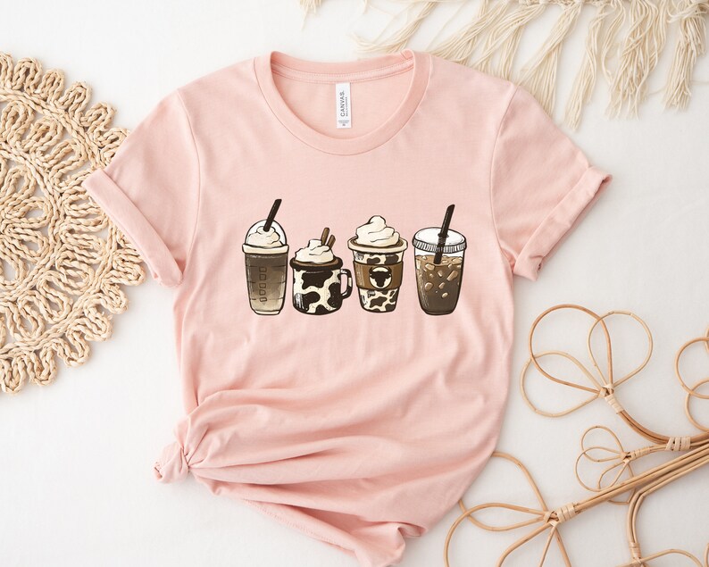 Cow Coffee mug Shirt, Coffee cup Shirt, But First Coffee, Coffee Latte Lover Gift, Iced Coffee Shirt, Womens Crewneck, cute coffee tee image 2