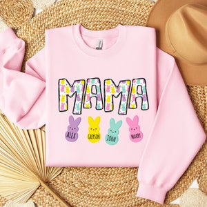 Custom Mama Easter Shirt, Gift For Mama, Easter Gift, Mama Easter Shirt, Mom Easter Shirt, Mama Easter Kids Name Shirt, Mama and peeps