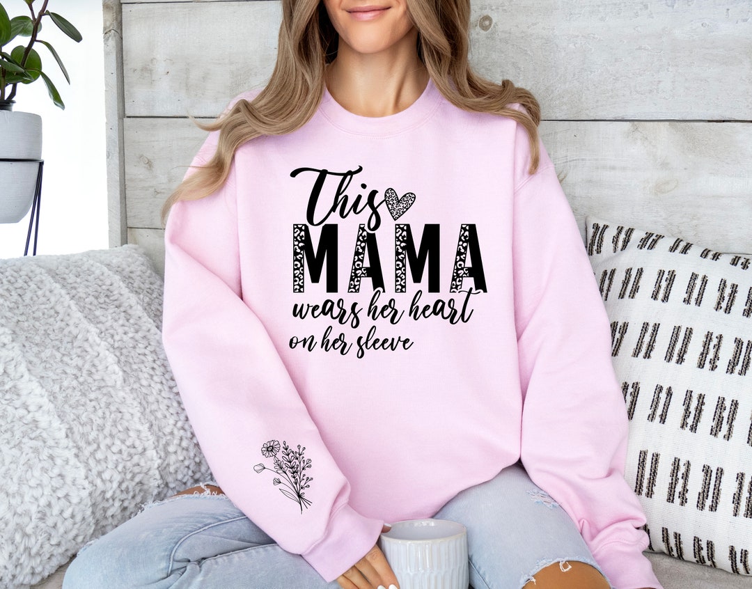 Custom Personalized Sweater - Gift for mother/grandma - This mom wears her heart on her sleeve leopard sweater- Up to 8 Kids/Grandkids main image 0