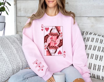 Custom Queen of Hearts Poker Card Sweatshirt, Personalized Poker Mama Sweatshirt Gift, Queen Playing Card Hoodie, Gift for Mama's Valentine