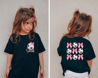 Custom Pink Bow Soccer Girls Shirt, Personalized Gift for Soccer Lover, Soccer Kids Shirt, Toddler Sports Outfits, Cute Soccer Sis Shirt