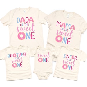 Family matching sweet one donut girl birthday shirts, sweet one birthday, donut grow up, birthday party, first birthday girl outfit