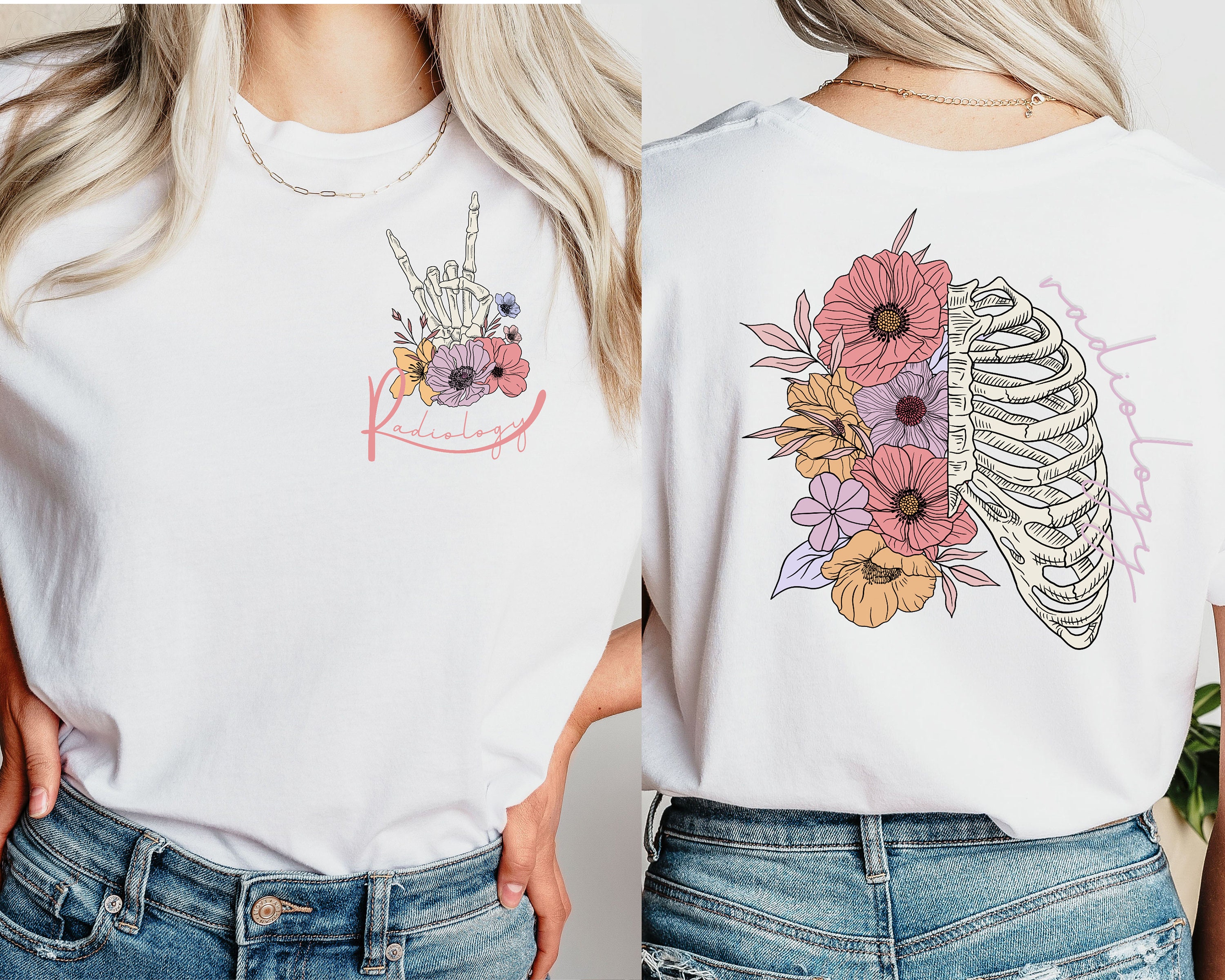 Rad Tech Floral Skeleton Shirt, Radiology Skeleton Shirt, RAD Tech Tee, X-ray Tech Shirt, Radiology Graduation Gifts, Cute Radiology Gifts