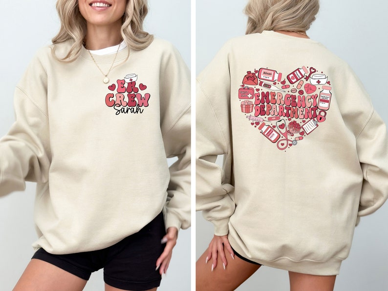Heart Emergency Department Shirt, Custom ER Crew Sweatshirt, Custom ER Shirt, Gift For Nurse, Emergency Room, Emergency Department Gift image 6