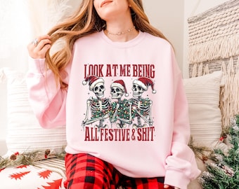 Funny Skeleton Christmas Shirt, Holiday Skull Shirt, Santa Skeleton Tee, Christmas Humor Shirt, Gothic Christmas Shirt, Skeleton Santa Tee