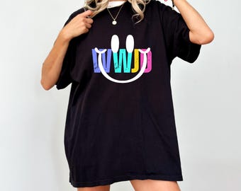 WWJD Shirt for Women, Christian Tee, Religious Gift, Walk Like Jesus, Bible Verse Sweatshirt, Faith Graphic Tee, Christian Happy Face Tee