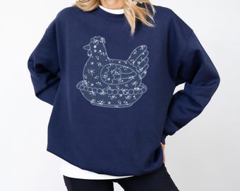 Floral Chicken Shirt, Cottagecore Hen Sweatshirt, Vintage Farmhouse Chicken T Shirt, Blue Floral Country Tee, Cute Farm Animal Shirt