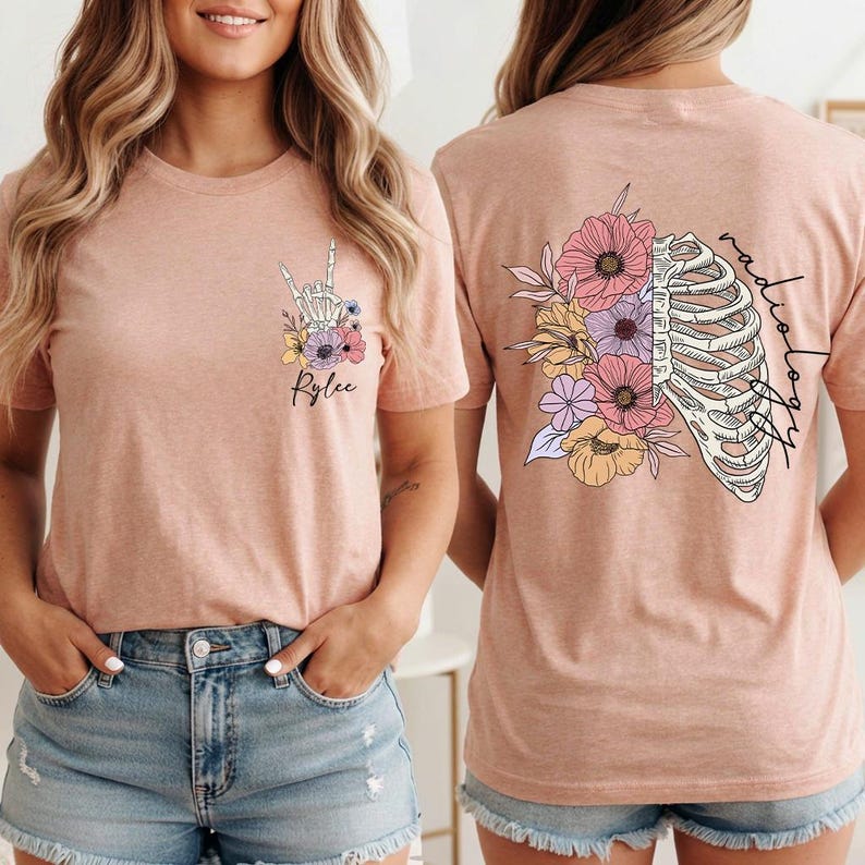 Rad Tech Shirt, Floral Skeleton Radiology Shirt, X Ray Tech Shirt, Radiologic Technologist Gift, Radiology Graduation Gift imagem 3